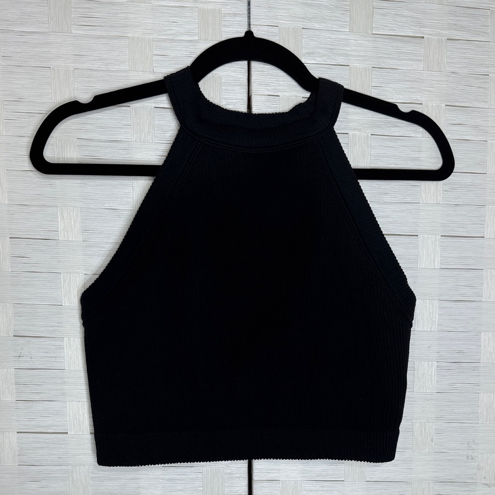Aerie Black High Neck Thick Ribbed Cropped Bra Top Size XL